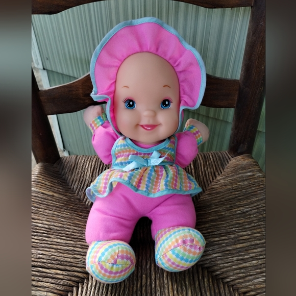 Baby's First Giggles 13" Baby Doll Plush Soft Body Pink Girl Baby Doll Lovey - Picture 2 of 15